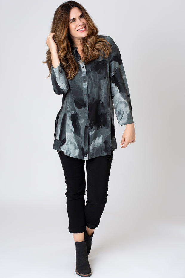 Swirly Print Side Split Longline Shirt