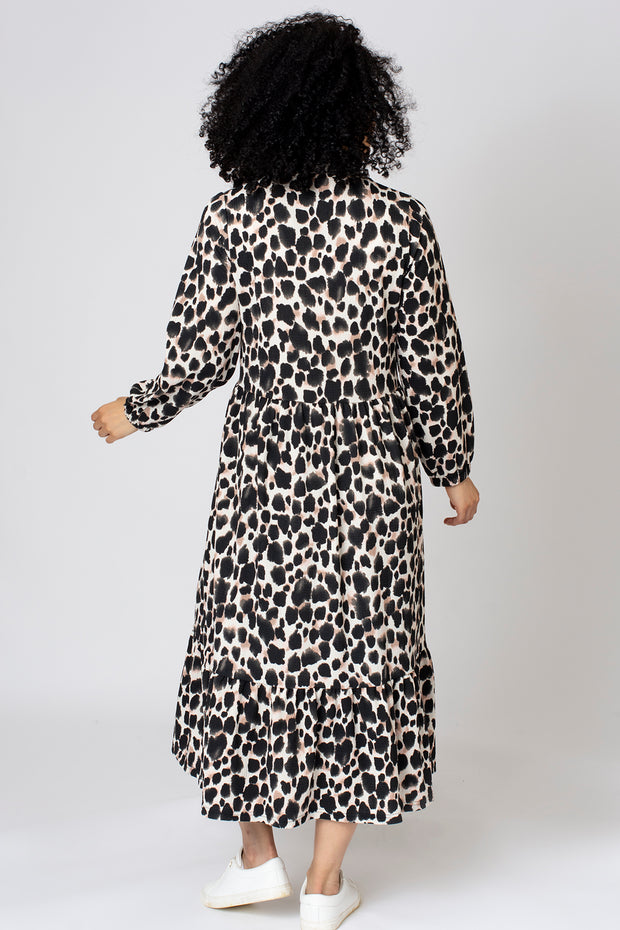 Textured Animal Print Shirt Dress