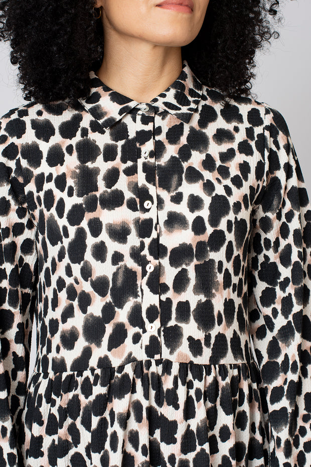 Textured Animal Print Shirt Dress