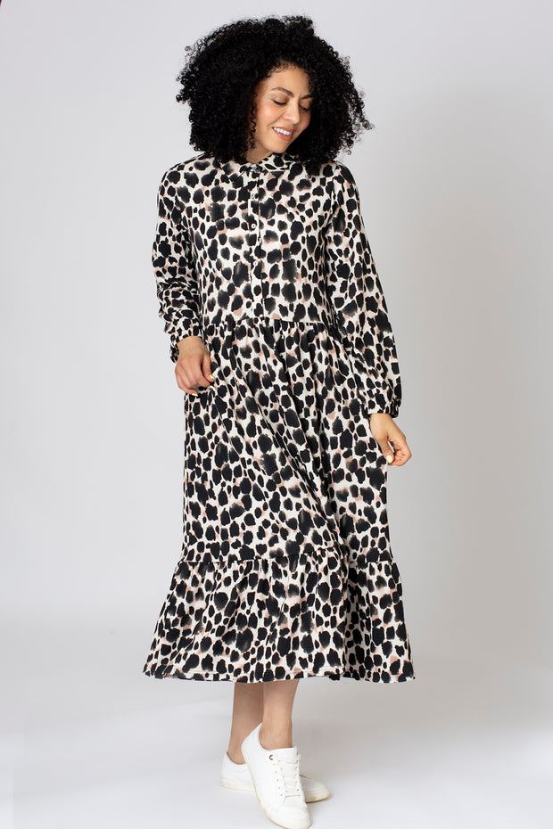 Textured Animal Print Shirt Dress