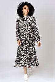 Textured Animal Print Shirt Dress