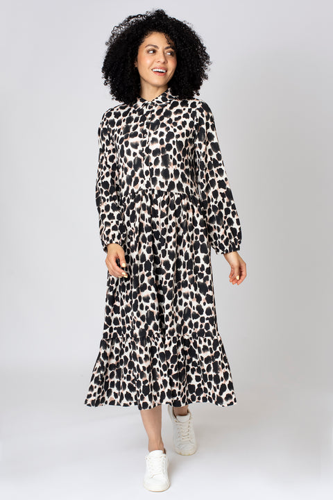 Textured Animal Print Shirt Dress