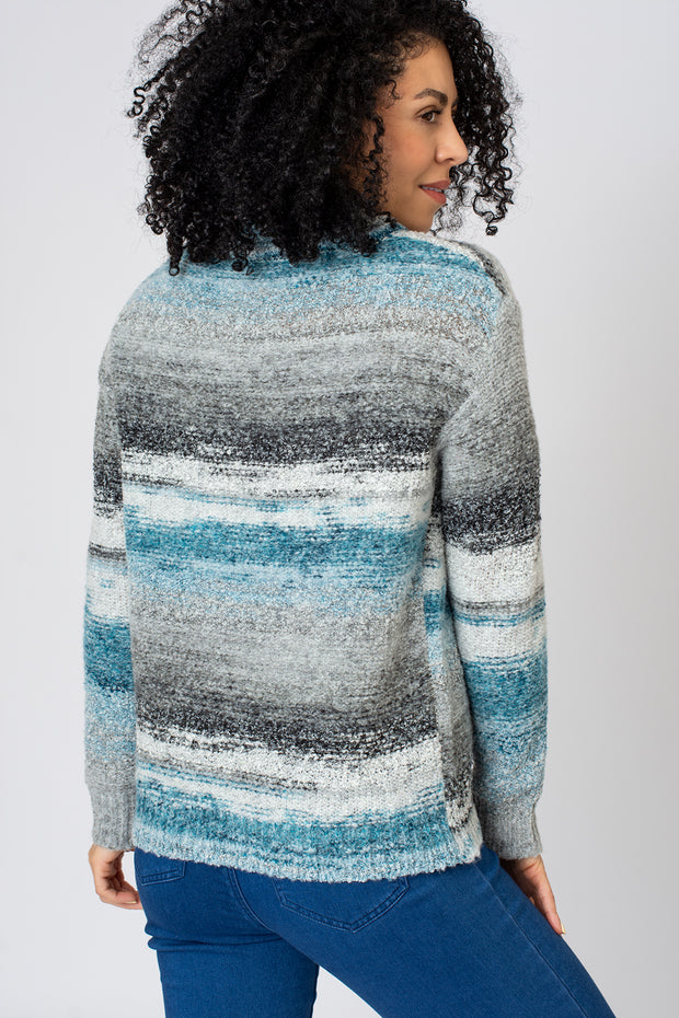 Textured Blurred Stripe Cowl Neck Jumper