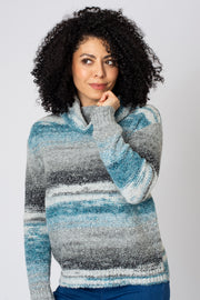 Textured Blurred Stripe Cowl Neck Jumper
