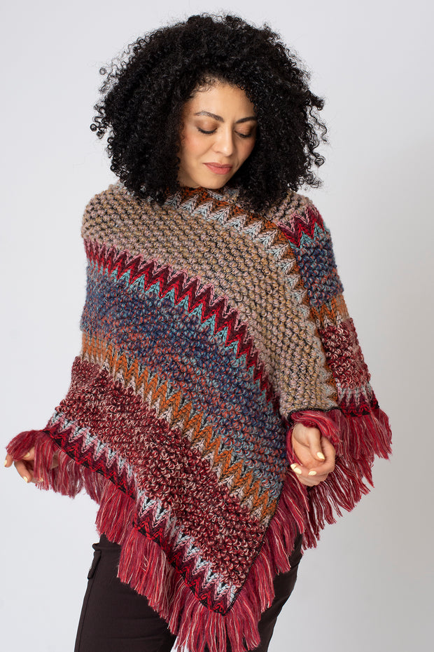 Textured Fringe Hem Poncho