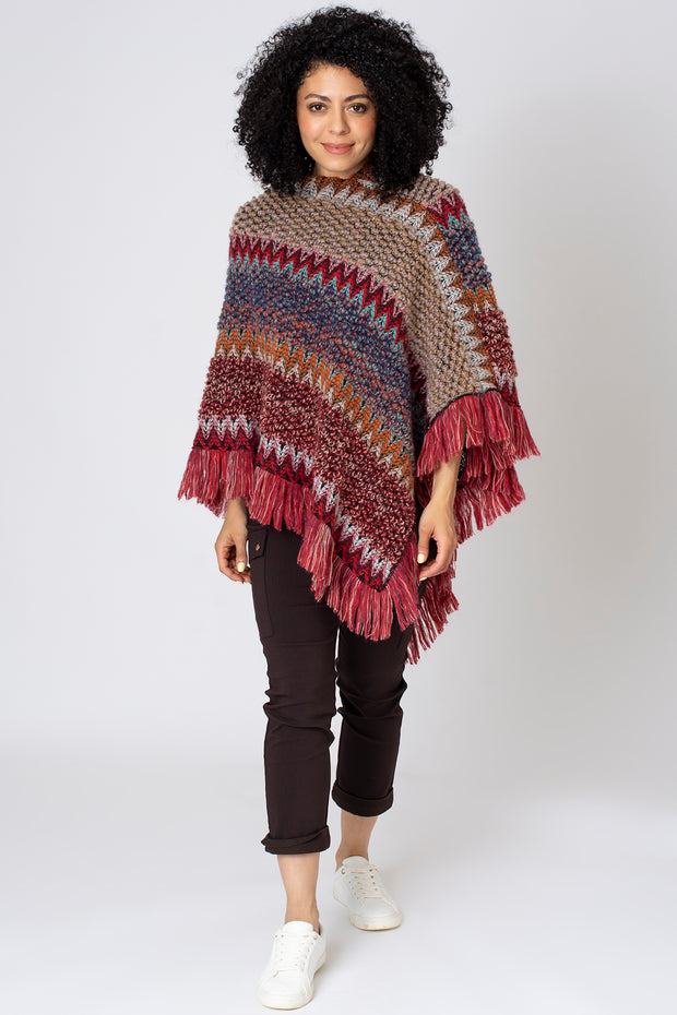 Textured Fringe Hem Poncho