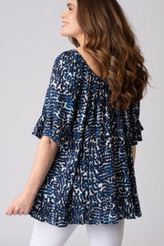 Trailing Eucalyptus Frill Sleeve Crinkle Top