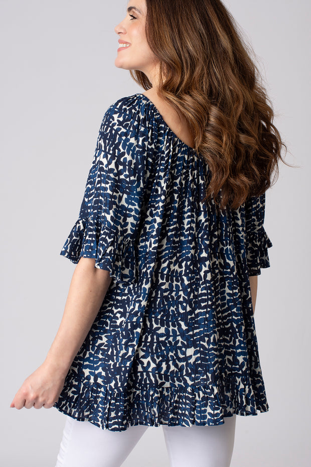 Trailing Eucalyptus Frill Sleeve Crinkle Top