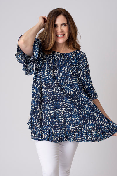 Trailing Eucalyptus Frill Sleeve Crinkle Top