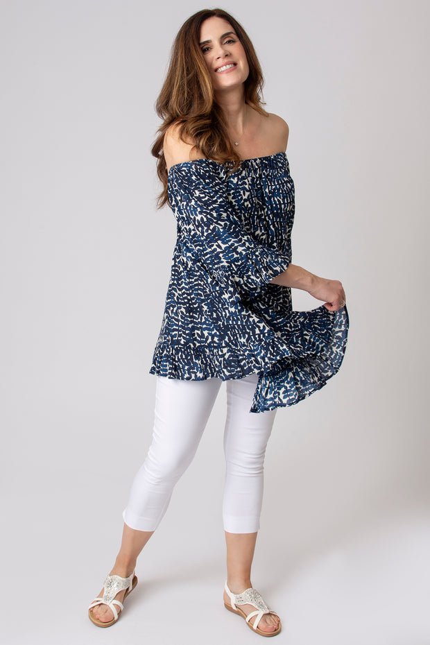 Trailing Eucalyptus Frill Sleeve Crinkle Top