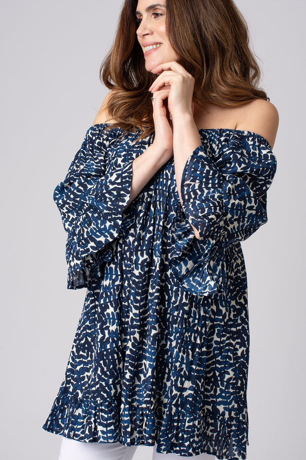 Trailing Eucalyptus Frill Sleeve Crinkle Top