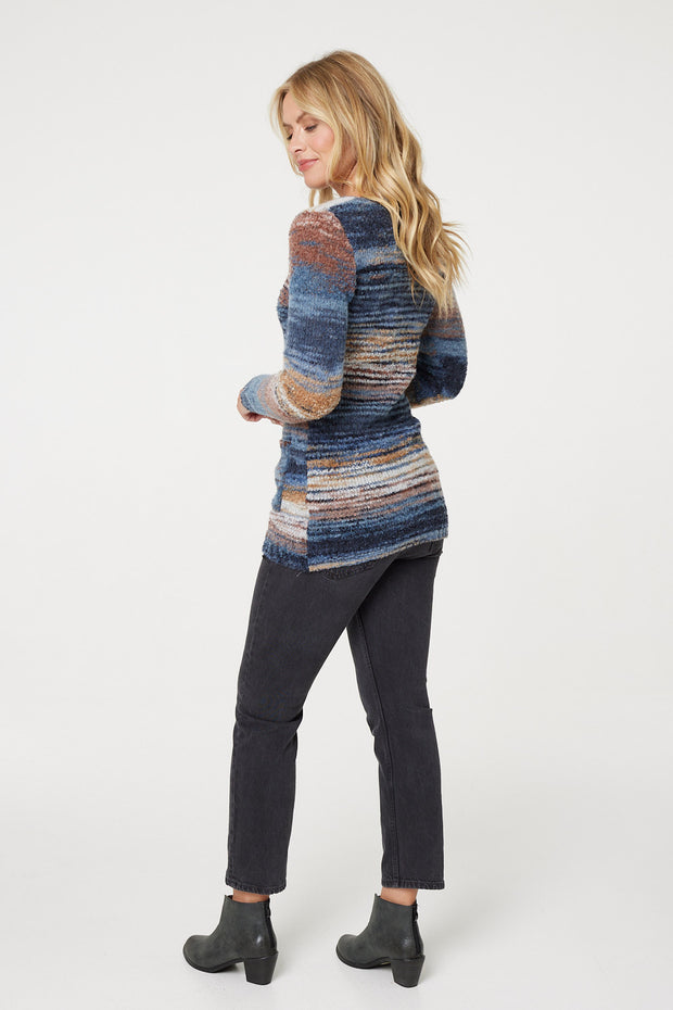 Blurred Stripe V Neck Pocket Jumper