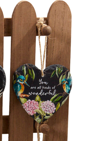 Wonderful Kingfisher Slate Heart Hanger