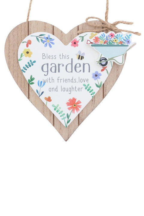 Bless Happy Garden Heart Plaque