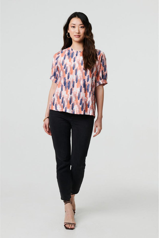 Blurred Block Short Sleeve Top