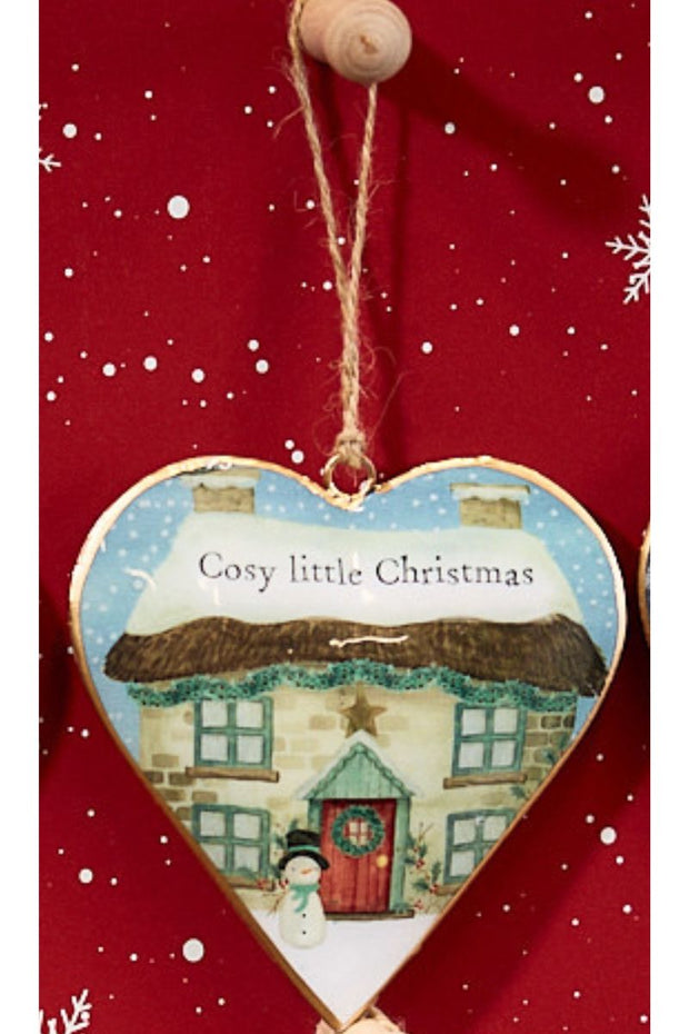 Cosy Little Christmas Metal Heart Hanger