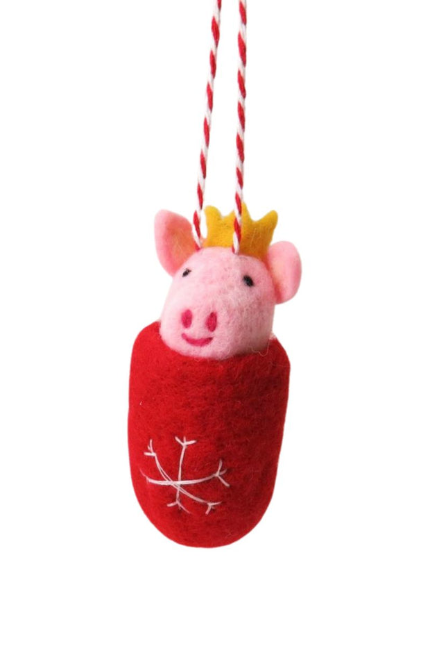 Felt Pig in Blanket Hanging Dec