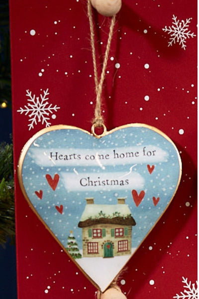 Hearts Come Home for Christmas Metal Heart Hanger