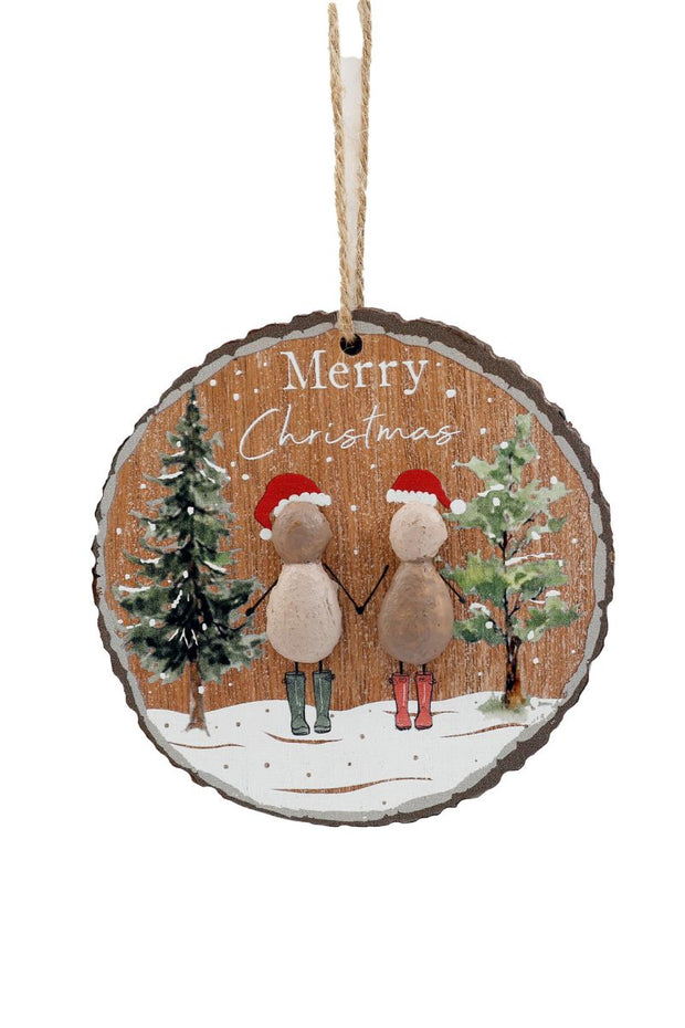 Merry Christmas Pebble Hanging Plaque