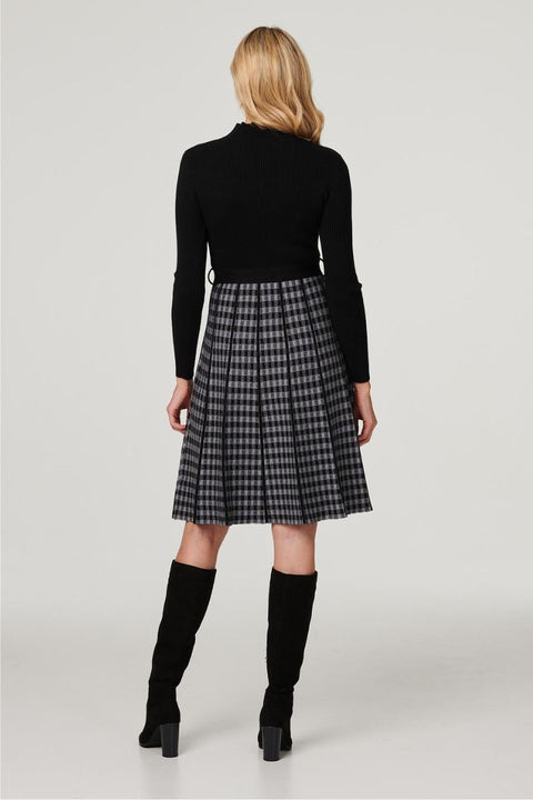 Mini Check Tie Detail Knitted Dress