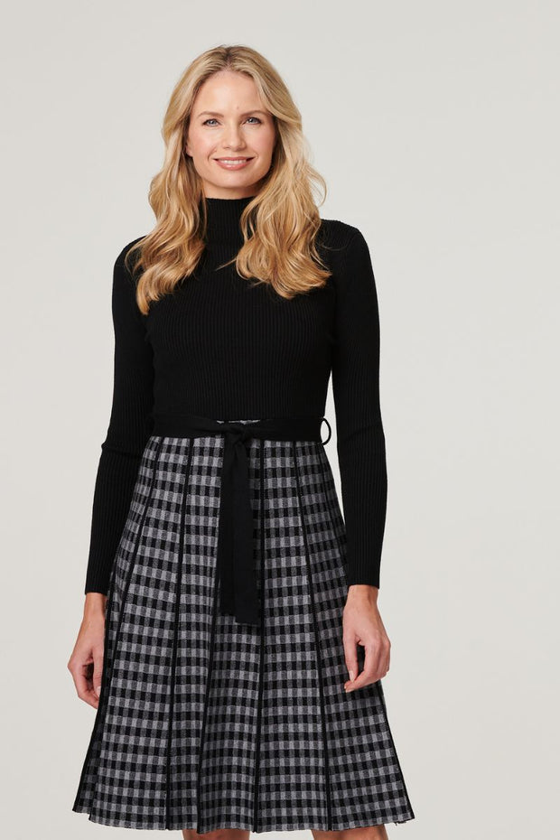 Mini Check Tie Detail Knitted Dress