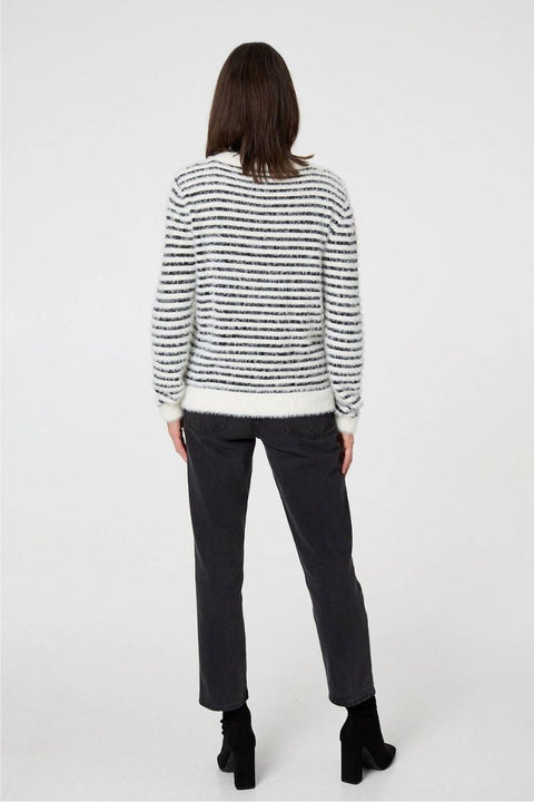 Mono Stripe Fluffy Jumper