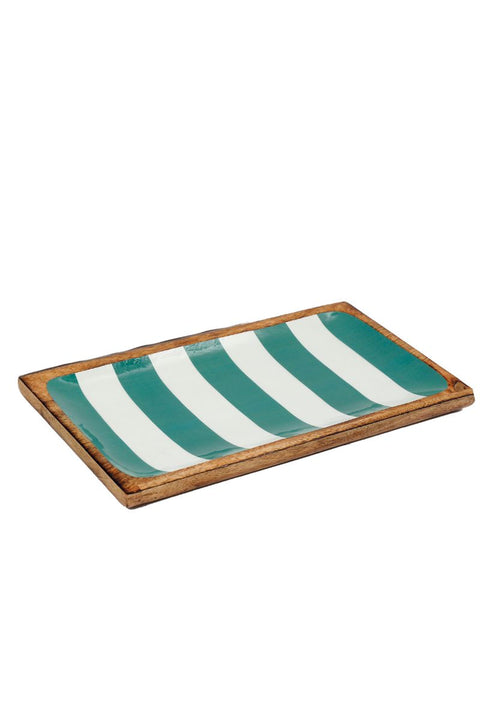 Squared Cabana Stripe Enamel Tray Green