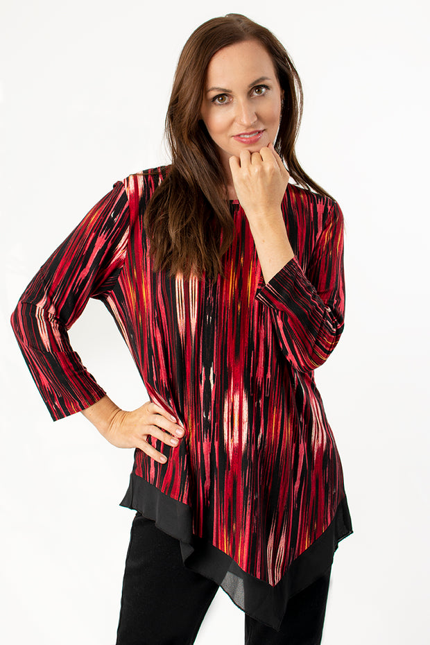 Asymmetric chiffon hem stripe top