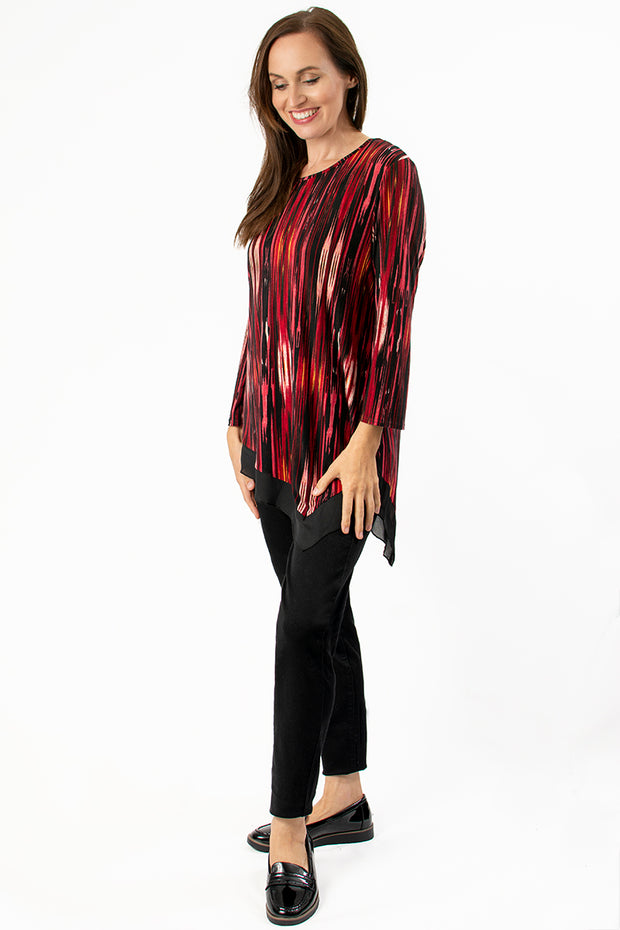 Asymmetric chiffon hem stripe top