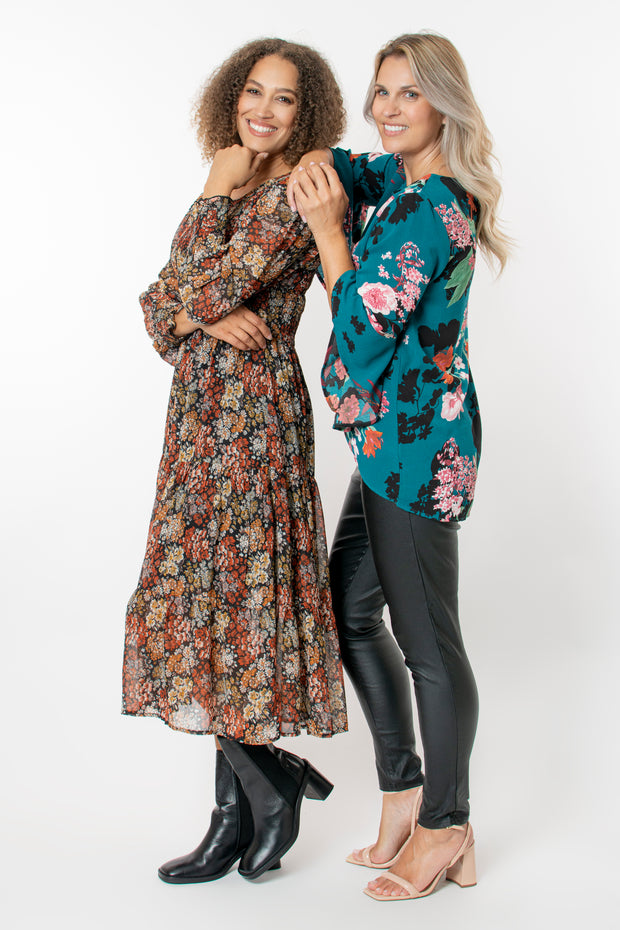 Autumn floral tiered dress