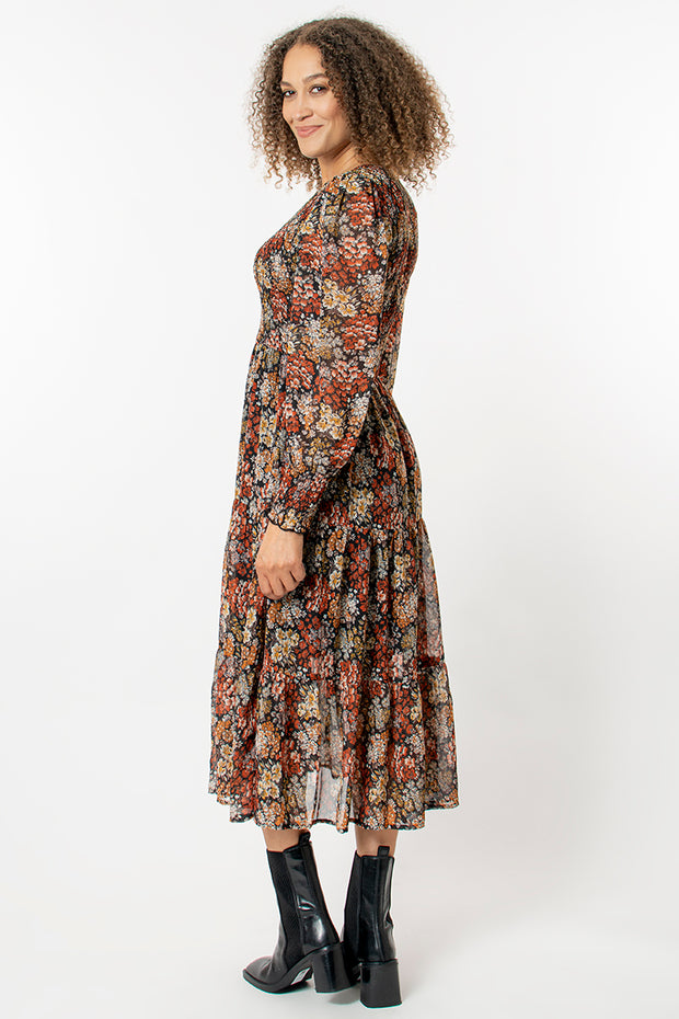 Autumn floral tiered dress