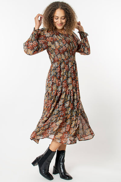 Autumn floral tiered dress