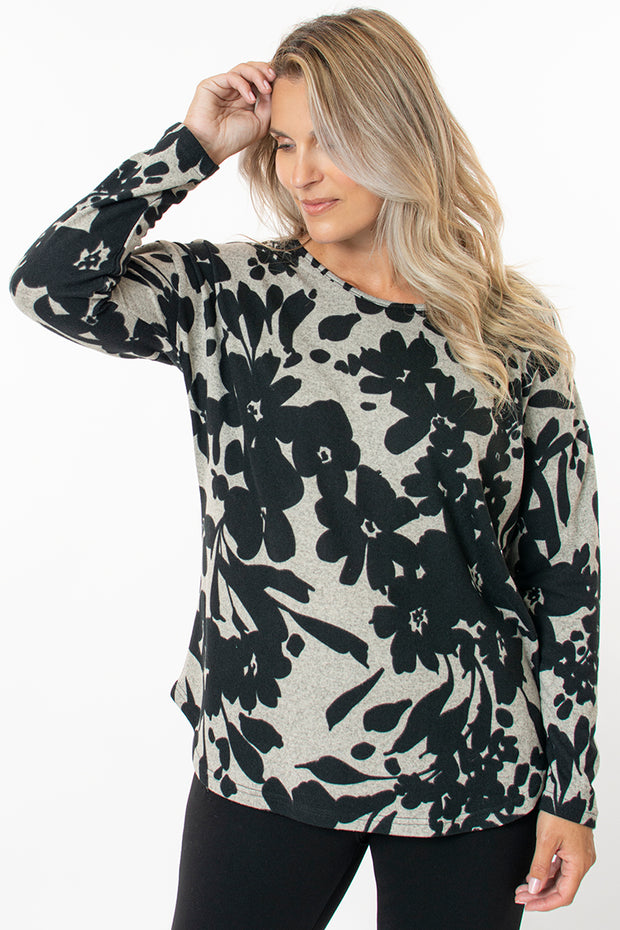 Curved Hem Floral Top