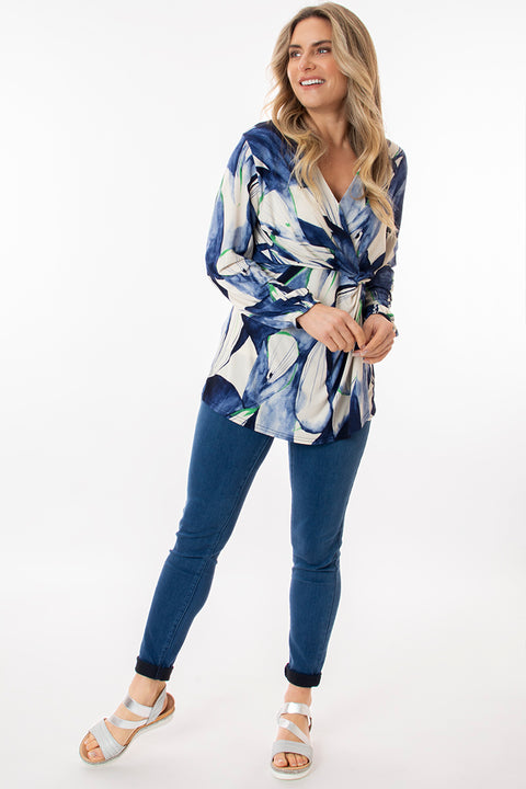 Large floral twist front top