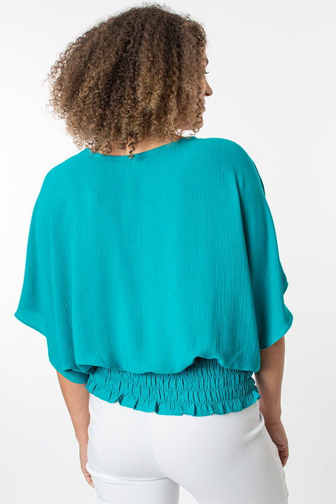 Shirred hem batwing top