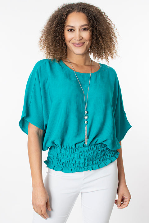 Shirred hem batwing top