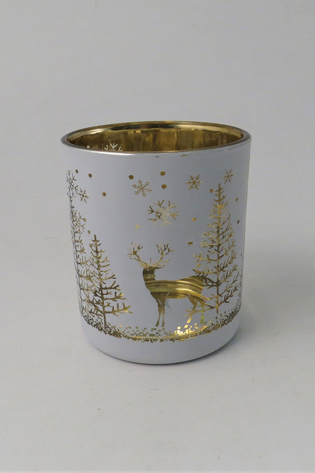 White reindeer candle holder